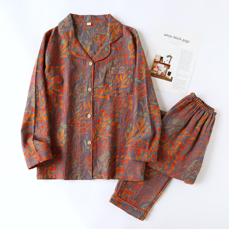 Olwen Loungewear Set - Pure Cotton, Vintage Floral Jacquard