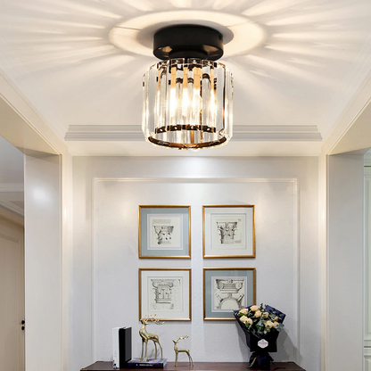 Cube Crystal Flush Mount Ceiling Light with Brass Frame 10 Inch for Bedroom Hallway Entryway Living Room Office Modern Home Lighting Fixture