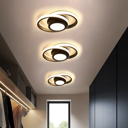 Double Ring LED Flush Mount Light Black Contemporary Overhead Fixture for Entryway Foyer Apartment Passageway Interior Decor