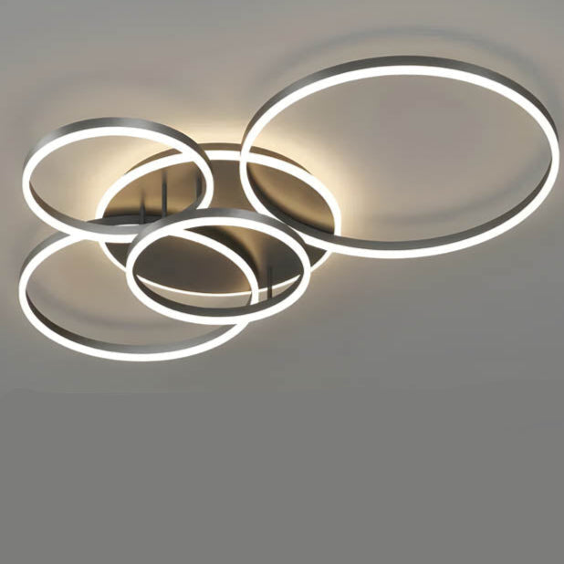 Multi-Ring LED Flush Mount Fixture Black Aluminum 39 in Contemporary Overhead Light for Bedroom Living Room Dining Area Integrated Lighting