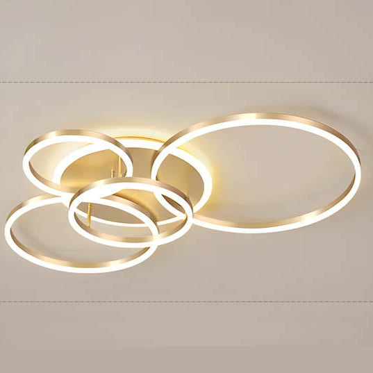 Multi-Ring LED Flush Mount Fixture Black Aluminum 39 in Contemporary Overhead Light for Bedroom Living Room Dining Area Integrated Lighting