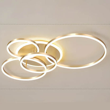 Multi-Ring LED Flush Mount Fixture Black Aluminum 39 in Contemporary Overhead Light for Bedroom Living Room Dining Area Integrated Lighting