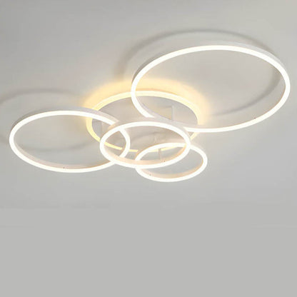 Multi-Ring LED Flush Mount Fixture Black Aluminum 39 in Contemporary Overhead Light for Bedroom Living Room Dining Area Integrated Lighting