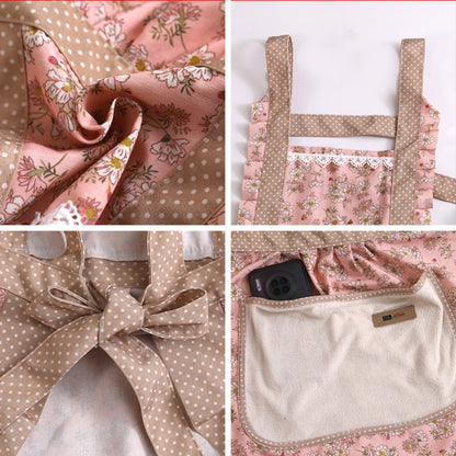 Floral Cotton Kitchen Apron with Pockets – Waterproof & Oil-Resistant for Cooking, Baking & Everyday Meal Prep