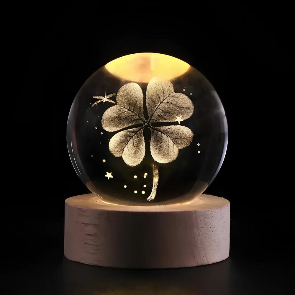 3D Engraved Crystal Planet Sphere Night Light on Wood Base USB Powered Desk Lamp Warm White LED Glow for Bedroom Living Room Nursery Space