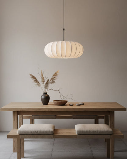 Hanging Ceiling Light with Cloth Shade for Dining Room & Kitchen – Adjustable Height, E26 Socket, Dimmable – 12 in White Fixture for Modern