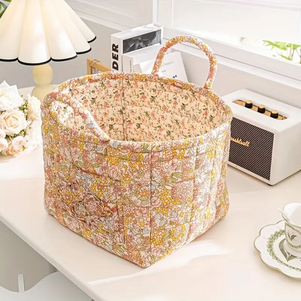 BloomNest – Vintage Floral Storage Basket