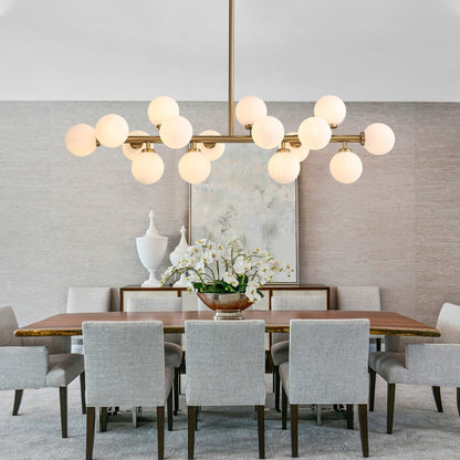 16-Light Linear Island Chandelier with Frosted Glass Globes Gold Finish for Dining Room Kitchen