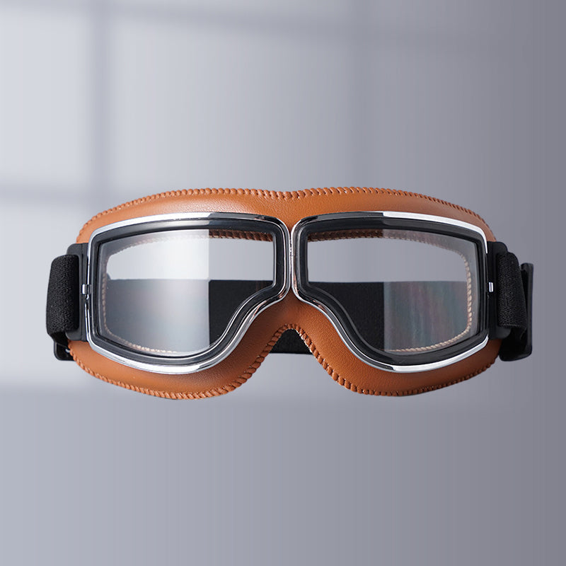 Retro Leather-Padded Motorcycle Goggles for Vintage Riding