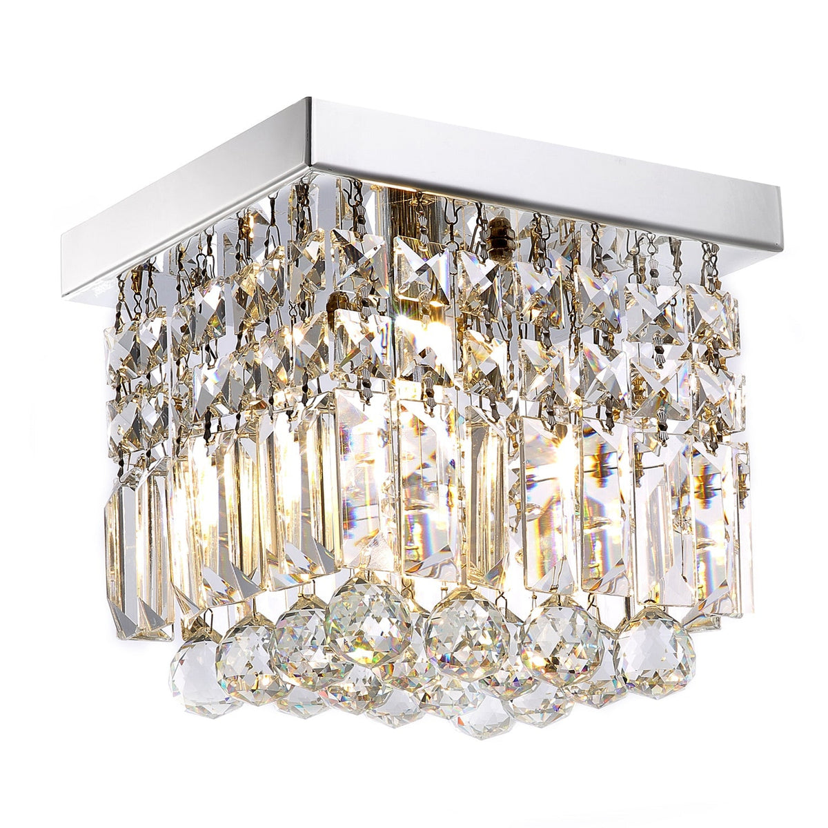Compact Crystal Ceiling Light Chrome Finish Flush Mount Square Design for Hallway Bedroom Kitchen Entry