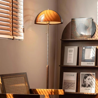 Tall Arched Standing Lamp with Translucent Dome Shade 63 Inches for Living Space Reading Corner Retro Mid-Century Accent Lighting Walnut Woo