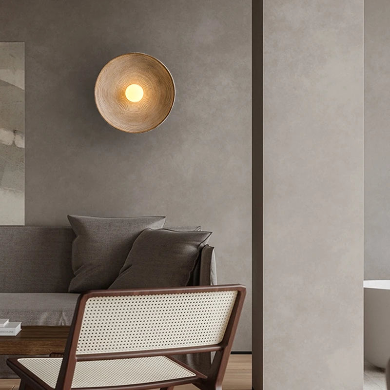 Round Glass Resin Wall Sconce White LED Fixture Bedroom Hallway Living Room Soft Glow Minimalist Mount Ambient Light for Home