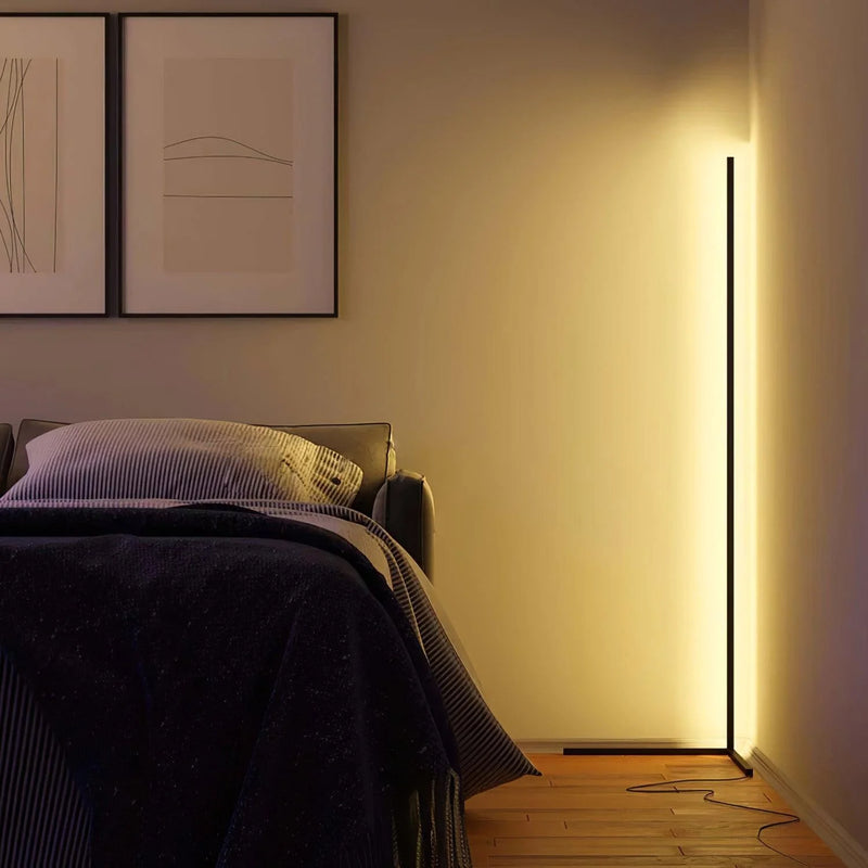 Wireless Remote LED Uplight with Adjustable Brightness for Bedroom, Living Room & Study Spaces | Modern Tall Pole Lamp in Black