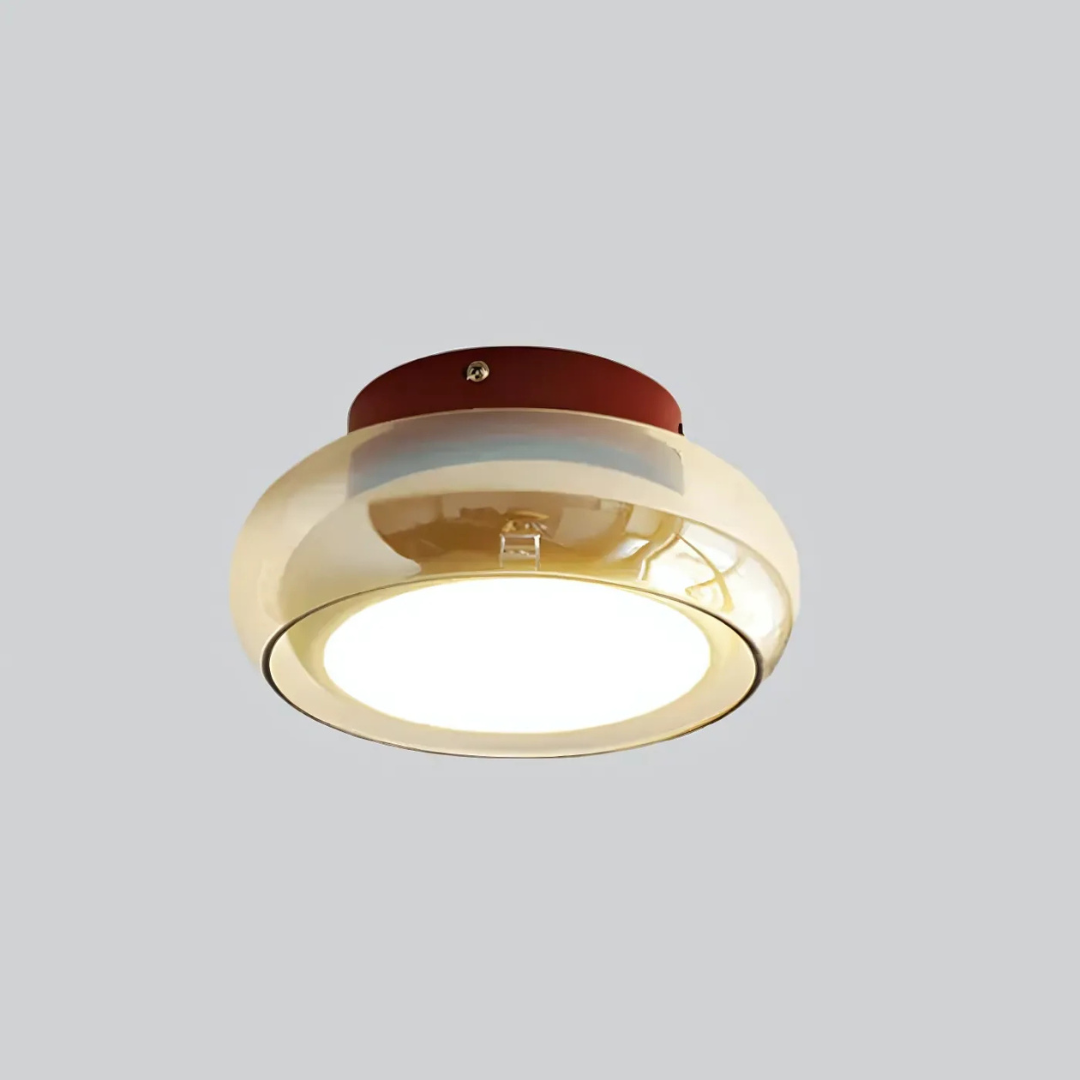 Flush-Mount LED Light Fixture 24W Amber Glass for Small Rooms & Hallways Warm Glow Vintage-Inspired Close-to-Ceiling Lamp for Bedroom Entryw