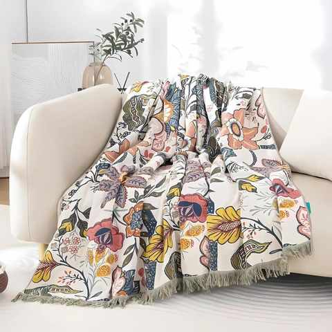 Riven Floral Blanket - 100% Cotton, Reversible Design