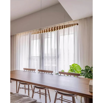 Linear LED Ceiling Fixture Wood & Metal 3000K Over Island Kitchen Dining Room Adjustable Height Suspended Bar Light Modern Minimalist Scandi