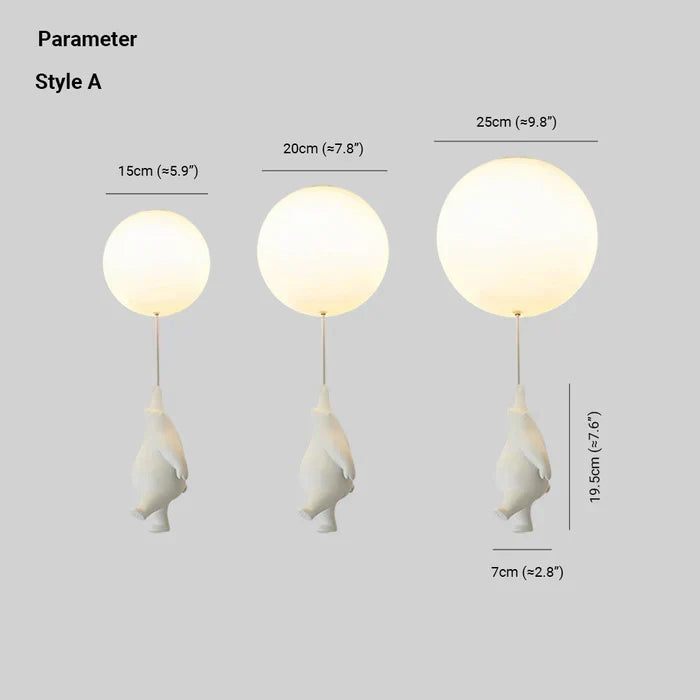 Kids Ceiling Light Nursery Bear Balloon Pendant LED Lamp Bedroom Playroom Decor Warm White Glow Animal Theme Hanging Fixture