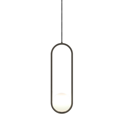 Curved Glass Hanging Fixture with Metal Frame – 15W Suspended Lighting for Contemporary Interiors – Amber Globe Shade Ceiling Mount for Dini