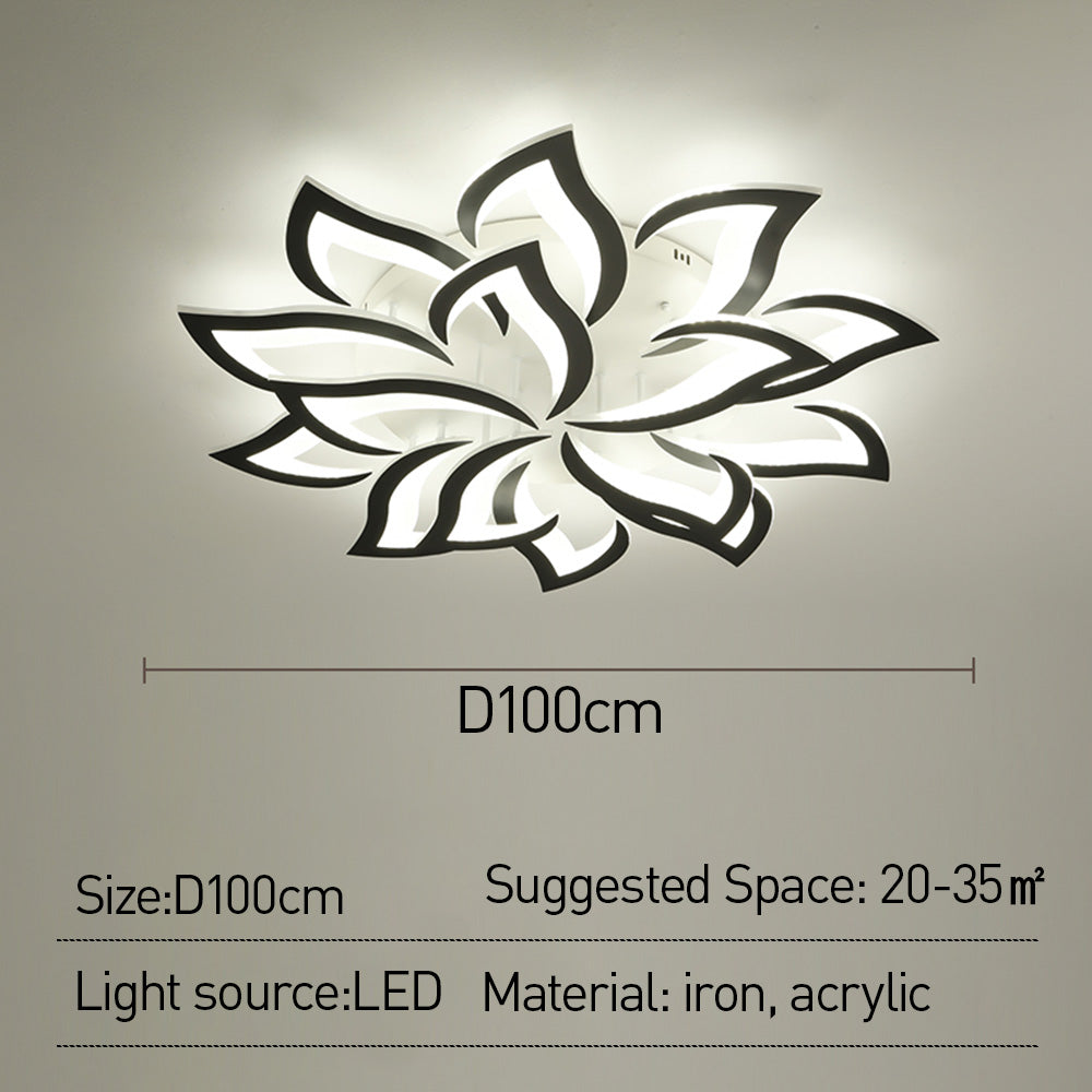 LED Flush Mount Light Fixture with Floral Layered Design for Bedroom, Entryway & Living Spaces | 22 in Black Metal Modern Low Profile Ambien