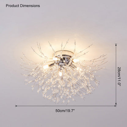 Flush Mount Ceiling Light with Crystal Dandelion Design – 16 in Gold & Silver Fixture for Bedroom, Hallway, Bathroom