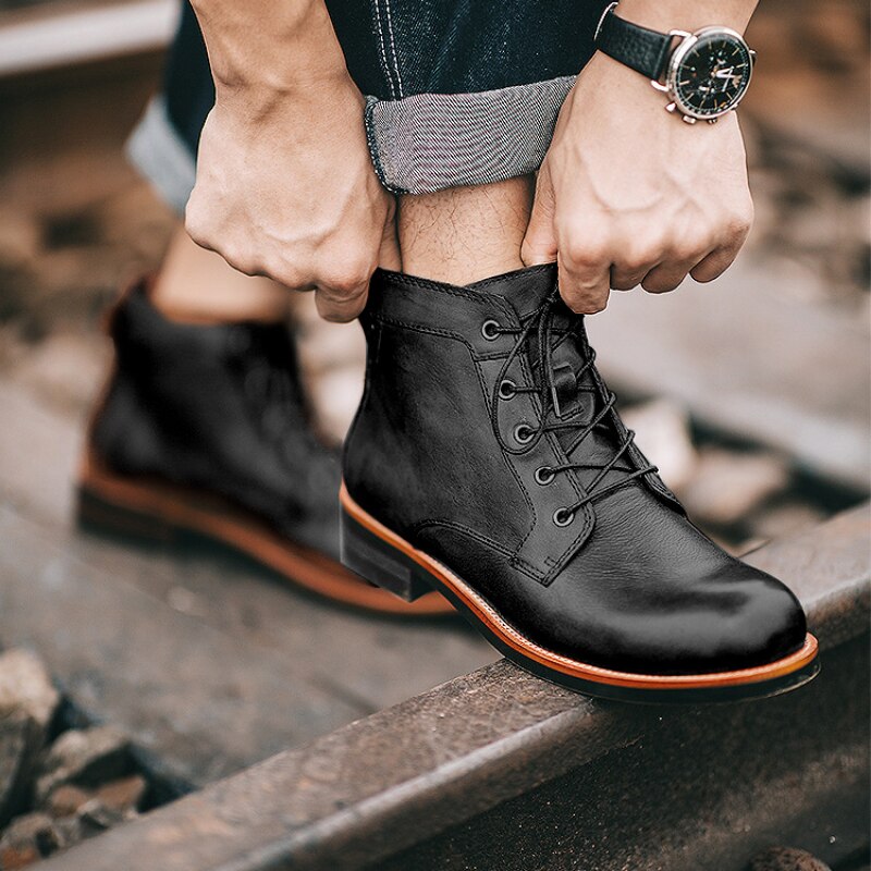 Men's Leather Work Boots with Cushioned Insole – Durable All-Weather Footwear for Daily Wear & Professional Use