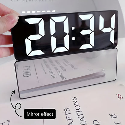 LED Alarm Clock with Mirror Display Temperature Date 12/24 Hour Format Snooze Battery USB Powered Nightstand Bedroom Office Desktop