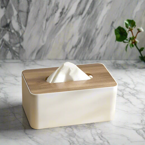 Cleo Tissue Box Cover - Bamboo Lid, Minimalist Design