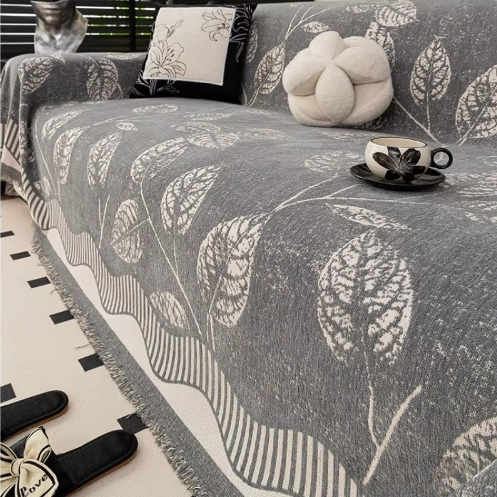 Cleo Sofa Cover - Chenille Leaf Pattern, Machine Washable, Anti-Slip