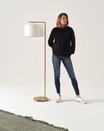 Fabric Shade Standing Lamp 60-Inch Metal Frame LED Illumination Foot Switch Control Contemporary Black Antique Brass Satin Nickel Tall Uplig