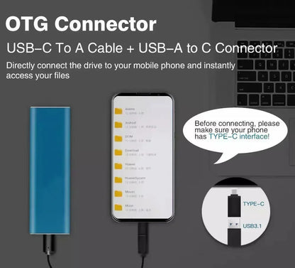 Portable External Solid State Drive 50GB Fast USB 3.0 Type-C SSD Storage Black for Laptop Desktop Smartphone Backup Photos Videos Games