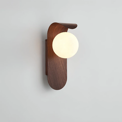 LED Wood Wall Sconce with Frosted Globe Shade for Bedroom & Hallway | Scandinavian Design Bedside Reading Light | 10 in Vertical Compact Fix