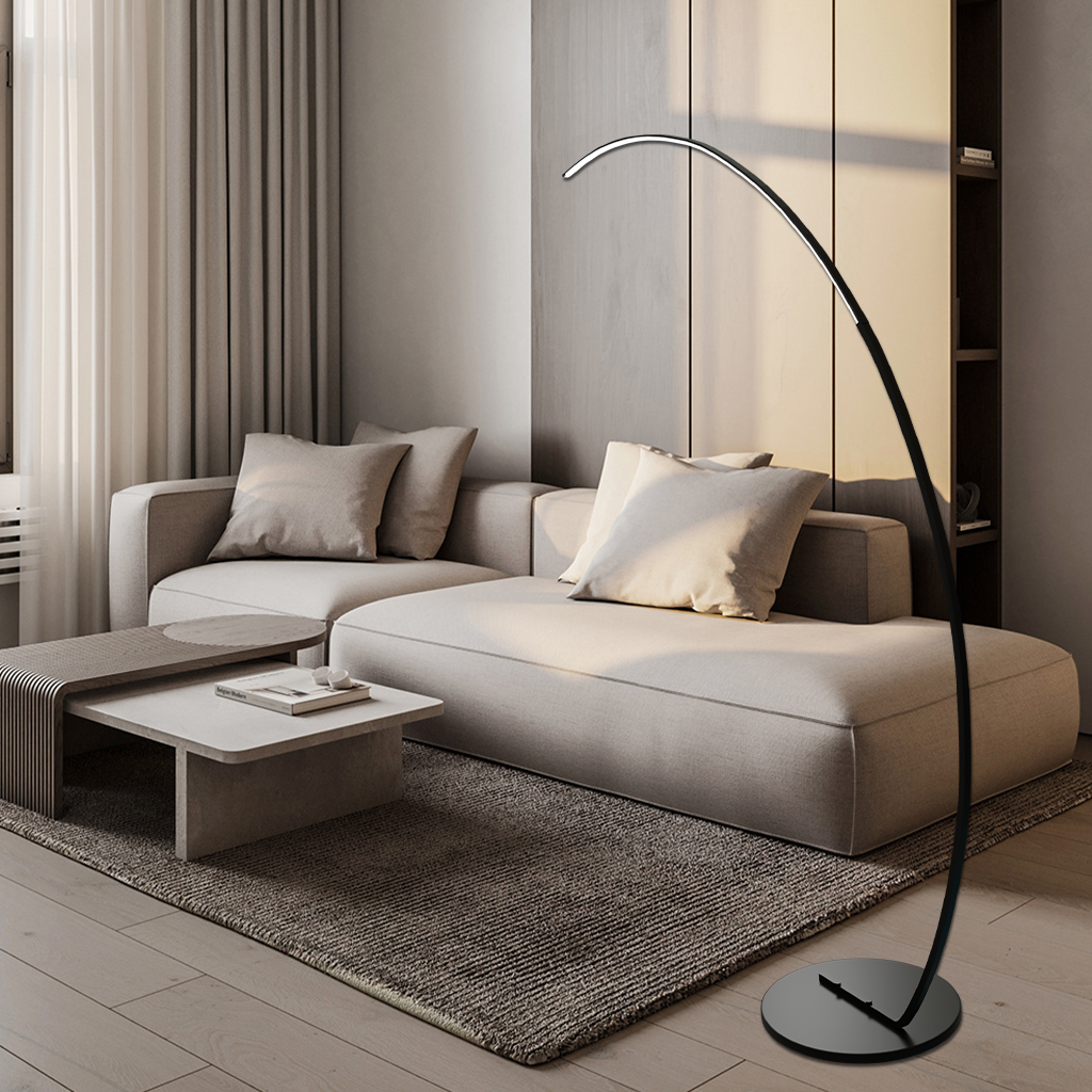 Arched LED Floor Lamp 63 Inch Dimmable Adjustable Color Temperature Aluminum Standing Light for Living Room Bedroom Reading Corner Modern Ov