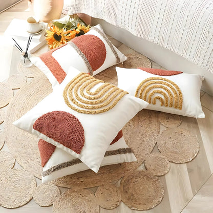 Elysia Cushion Cover - Cotton Velvet, Geometric Embroidery
