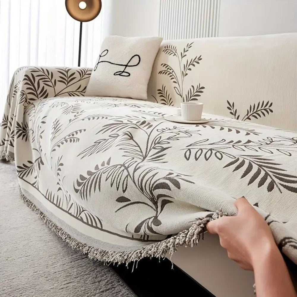 Natura Chenille Sofa Cover - Cotton Blend, Non-Slip, Stylish Tassels
