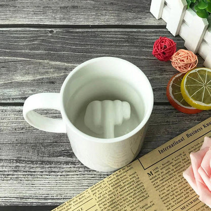 Novelty Coffee Mug with Raised Finger Handle White Ceramic 12 oz for Home Office Kitchen