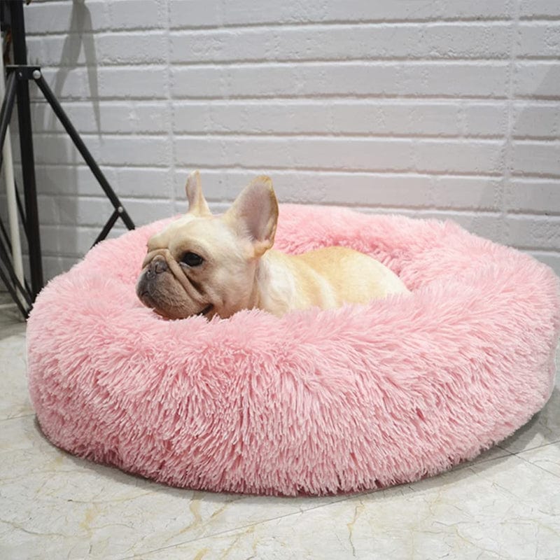 Round Raised-Edge Pet Bed with Plush Faux Fur Fill for Dogs & Cats