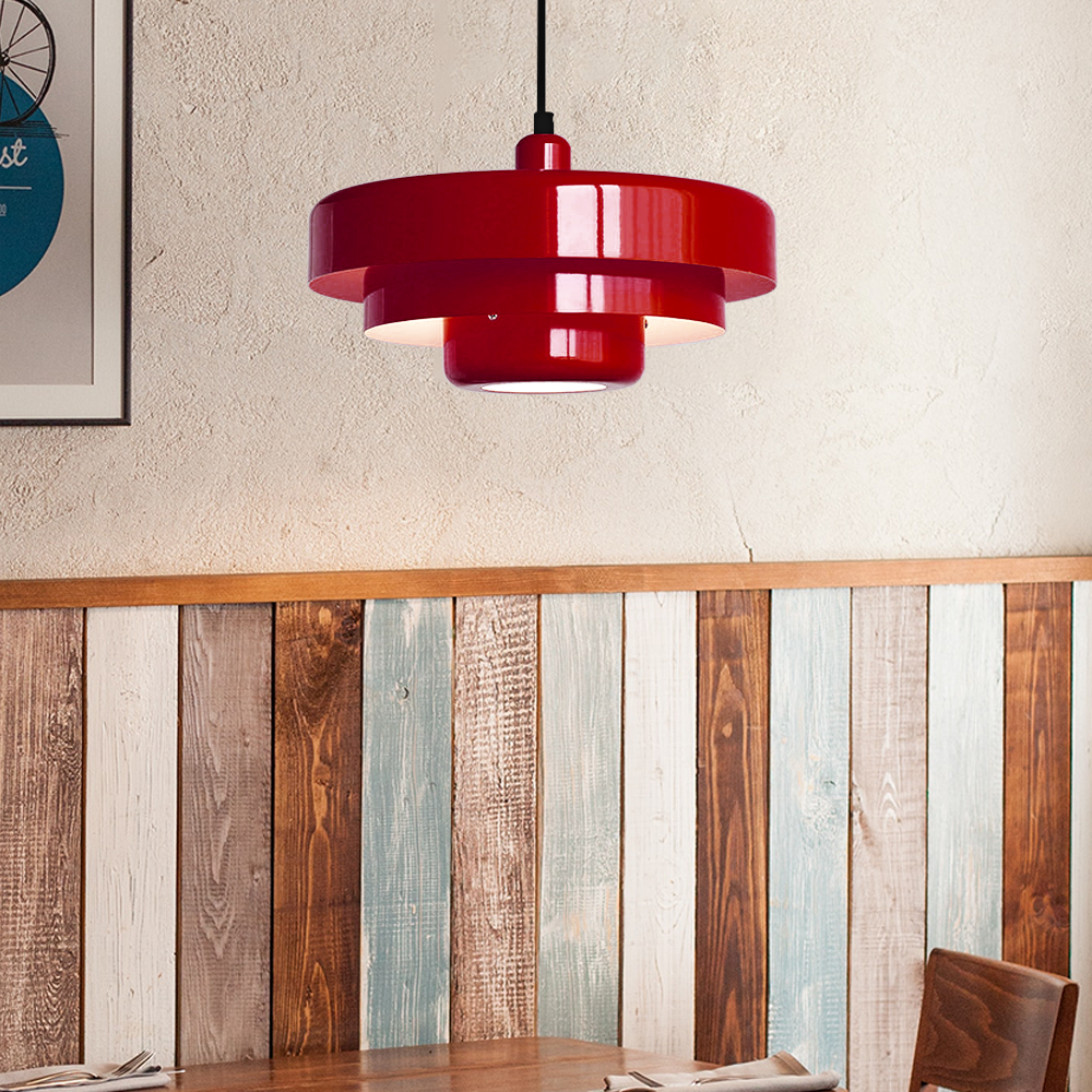 Round Metal Pendant Light 14-Inch Industrial Farmhouse Ceiling Fixture for Kitchen Island Dining Room Bedroom E26 Socket Green Orange