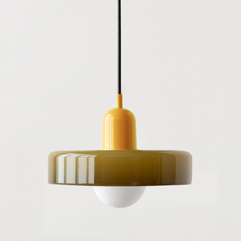 Glass Pendant Light with Adjustable Cord & Warm Glow – Modern Geometric Hanging Fixture for Dining Room & Living Room Decor