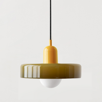 Glass Pendant Light with Adjustable Cord & Warm Glow – Modern Geometric Hanging Fixture for Dining Room & Living Room Decor