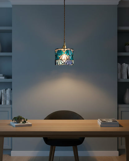 Hanging Ceiling Lamp with Tinted Glass Shade 5.3 Inches for Dining Room, Kitchen Island, Bedroom Decor, Brass Accent Fixture, Adjustable Cor