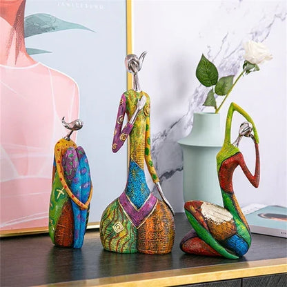 Hand-Painted Abstract Woman Figurine Sculpture | Colorful Resin Statue for Modern Home Decor | Shelf Decor Living Room