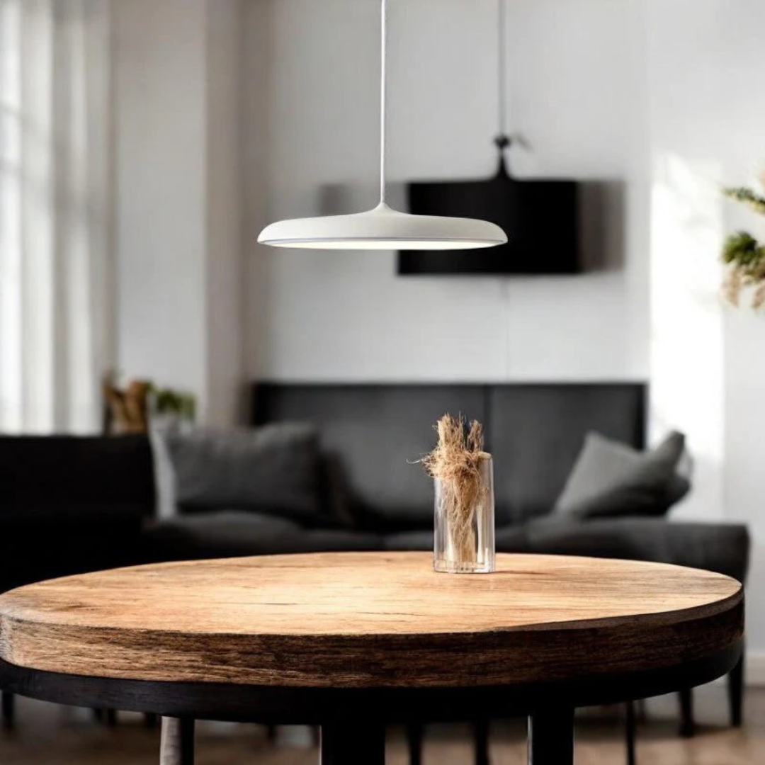 Round LED Ceiling Pendant in Metal & Acrylic – 16 Inch Blue Hanging Light for Dining Room, Kitchen Island, Bedroom – Modern Minimalist Desig