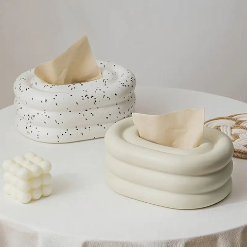 Lustre Tissue Box Holder - Premium Ceramic, Elegant Wind Ring Design