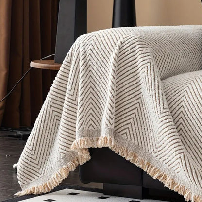 Textured Herringbone Couch Throw Blanket – Water-Resistant Furniture Protector with Non-Slip Backing for Sofa Pets Kids