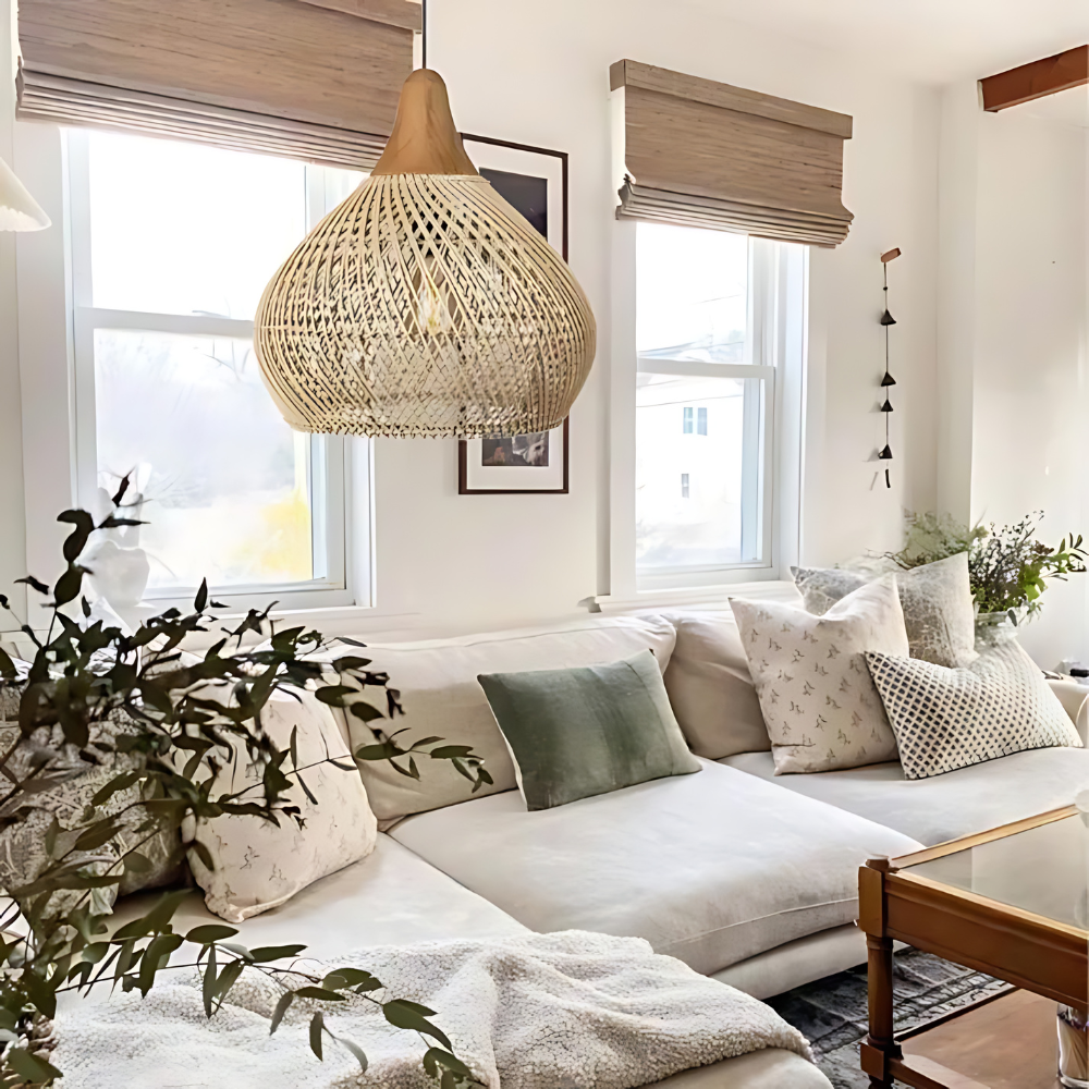 Woven Wicker Ceiling Light 20 in Natural Fiber Shade for Kitchen Island Dining Room Overhead Boho Farmhouse Organic Texture Rope Hanging Fix