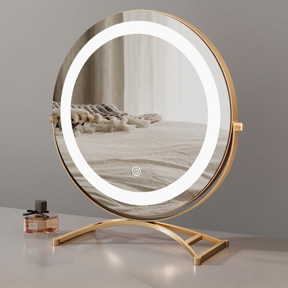 Lighted Vanity Mirror with 360 Degree Rotation, LED Makeup Mirror with Lights, Rechargeable Cordless Desk Mirror