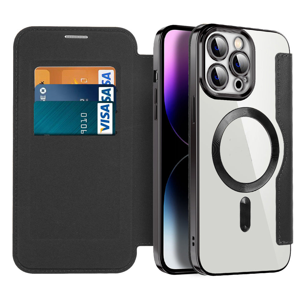 Wallet Phone Case with Card Holder & Magnetic Clasp – Flip Cover with RFID Protection & Kickstand for iPhone 12/13/14/15 Series