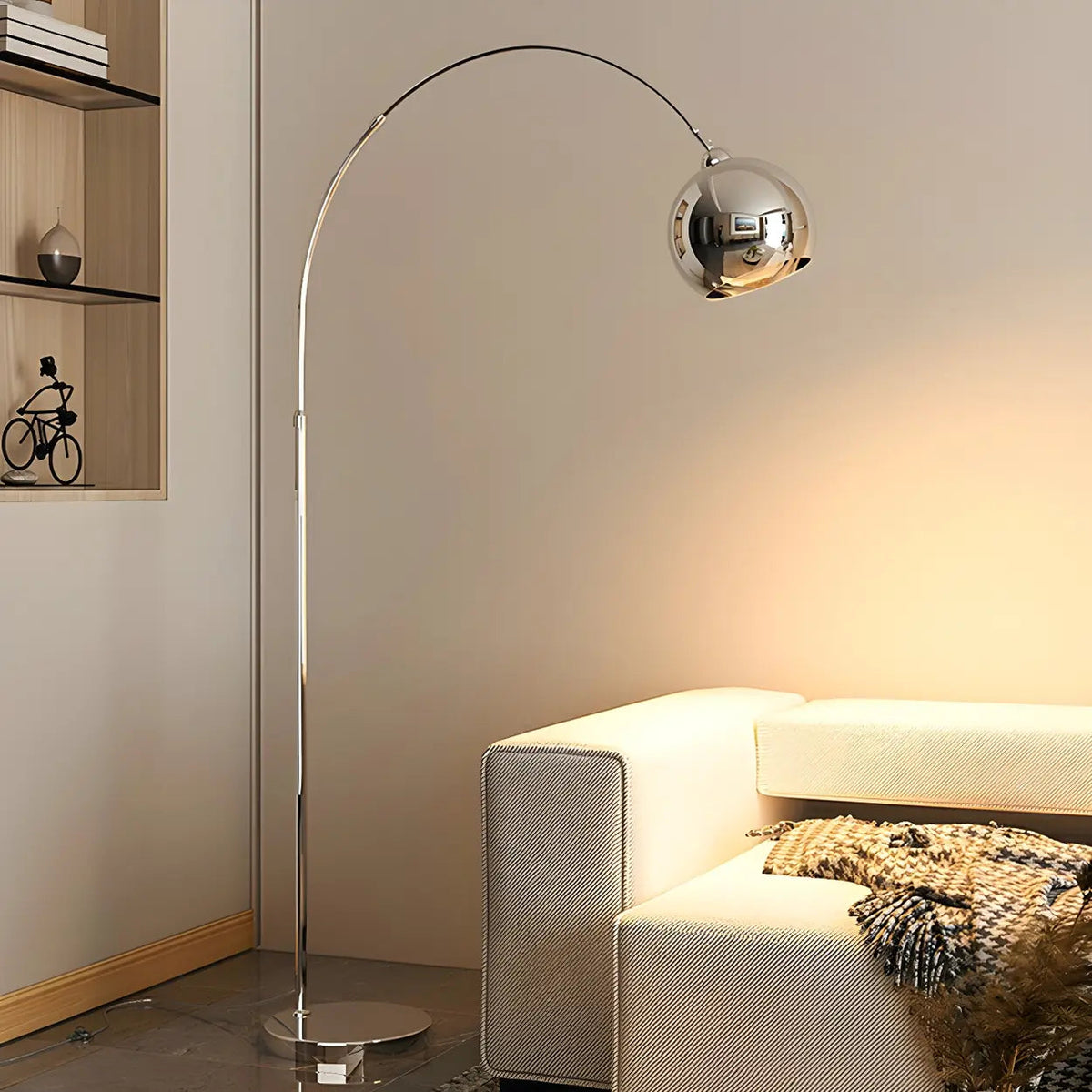 Overarching Chrome Floor Lamp with Dome Shade 71 in E27 Socket Foot Switch