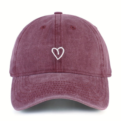 Adjustable Cotton Baseball Cap with Embroidered Heart Detail for Women – Breathable Summer Hat