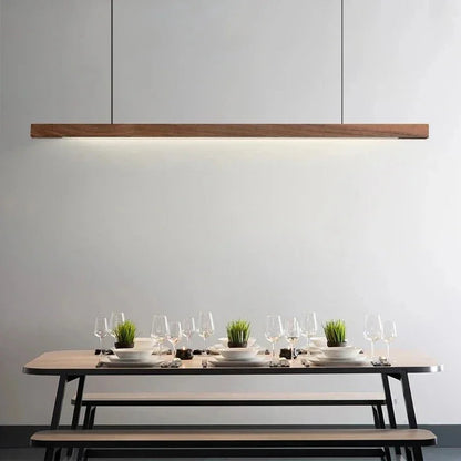 Linear Wood Hanging Light for Kitchen Island & Dining Table – Adjustable LED Ceiling Fixture in Pine or Walnut, 31-71 in Wide, Dimmable Opti